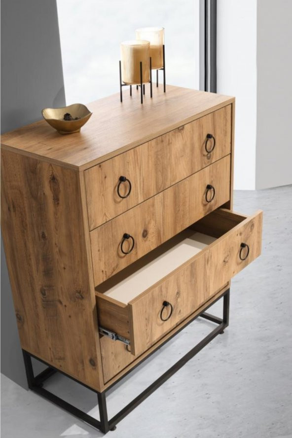 Erezoğulları Mobilya Ferforje Ahşap Tarz 4 Çekmeceli Şifonyer 80x41x103cm - 2