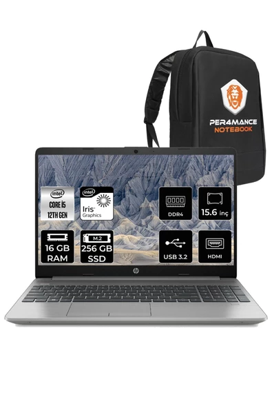 HP  250 G9 i5 1235U 16GB 256GB SSD 15.6" FHD FDOS 6Q8N9ES & PER4 Çanta ürün görseli