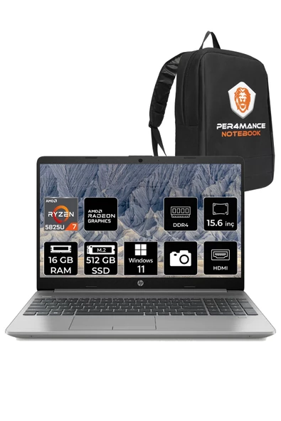 HP  255 G9 R7-5825U 16GB 512GB SSD 15.6'' FHD W11H 6Q8N3ES & PER4 Çanta ürün görseli