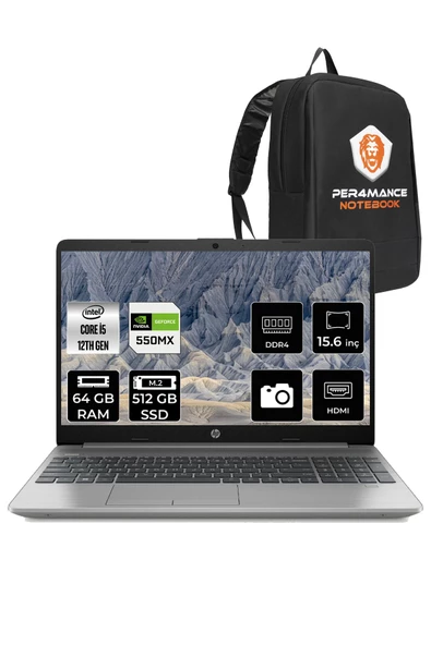 HP  250 G9 i5-1235U 64GB 512GB SSD MX550 15.6'' FHD FDOS 6Q8M7ES & PER4 Çanta