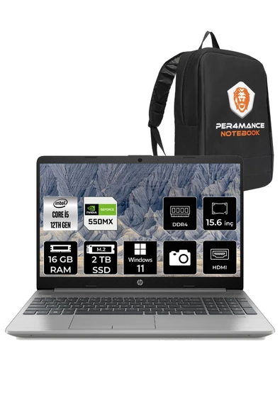 HP  250 G9 i5-1235U 16GB 2TB SSD MX550 15.6'' FHD W11P 6Q8M7ES & PER4 Çanta