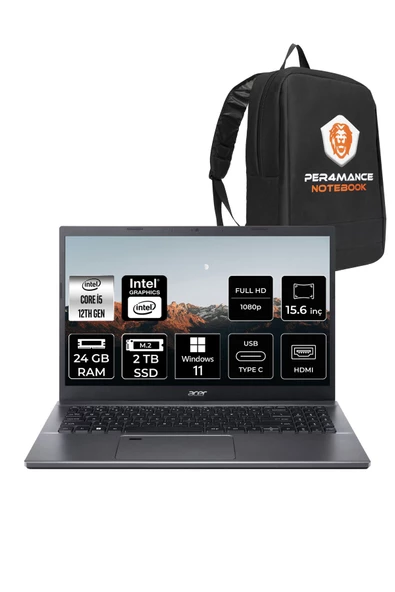 ACER  Aspire 5 i5 12450H 24GB RAM 2TB SSD 15.6'' FHD W11H Taşınabilir Bilgisayar & PER4 Çanta