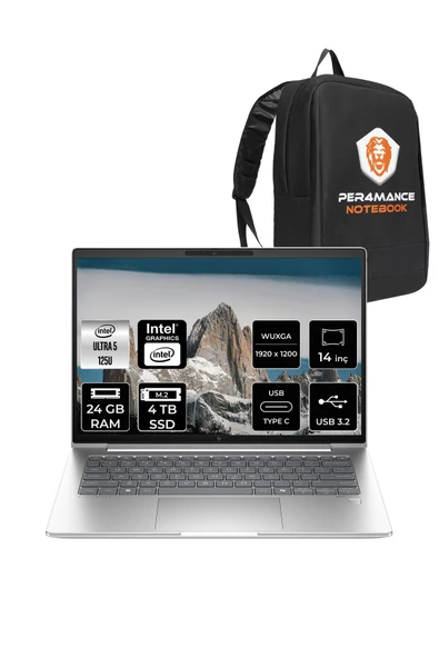HP  EliteBook 640 G11 İntel Core Ultra 5 125U 24GB 4TB SSD 14'' WUXGA FDOS A23E1EA & PER4 Çanta ürün görseli 1