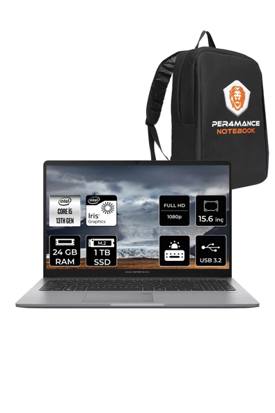 ASUS  ExpertBook P1 P1503 i5 13500H 24GB DDR5 1TB SSD 15.6" FHD FDOS & PER4 Çanta