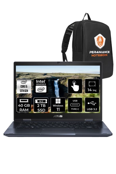 ASUS  ExpertBook B3 Flip i5 1335U 40GB RAM 2TB SSD 14" FHD W11H Dokunmatik Bilgisayar & PER4 Çanta