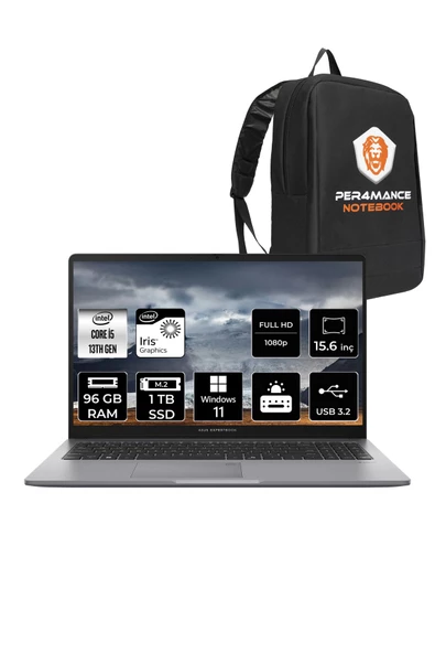 ASUS  ExpertBook P1 P1503 i5 13500H 96GB DDR5 1TB SSD 15.6" FHD W11H & PER4 Çanta