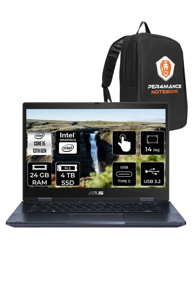 ASUS  ExpertBook B3 Flip i5 1335U 24GB RAM 4TB SSD 14" FHD FDOS Dokunmatik Bilgisayar & PER4 Çanta