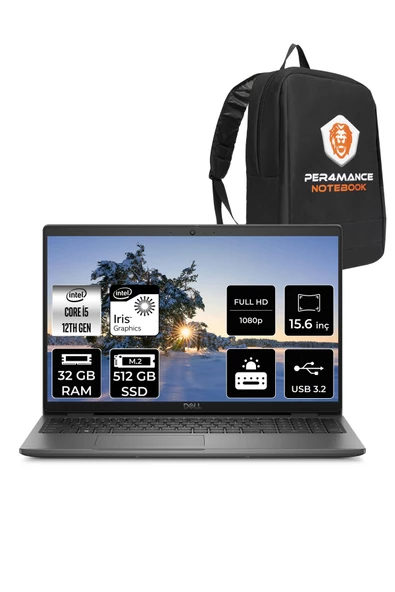 Dell  Latitude 3540 Intel Core i5 1235U 32GB 512GB SSD 15.6" FHD FDOS & PER4 Çanta ürün görseli