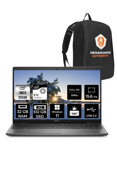 Dell  Latitude 3540 Intel Core i5 1235U 32GB 512GB SSD 15.6" FHD W11P & PER4 Çanta ürün görseli