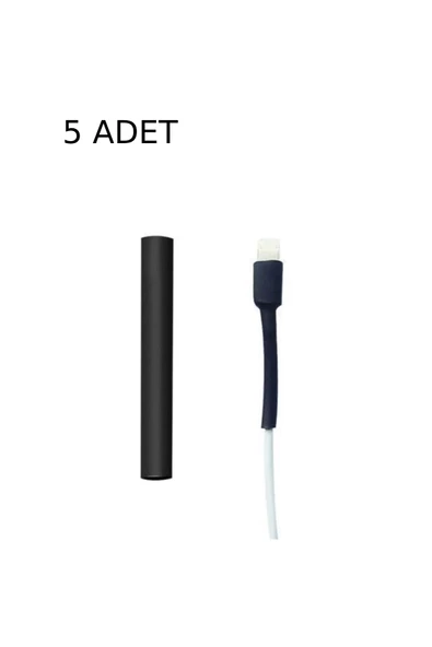 THREESTEP Iphone Şarj Kablosu Koruyucu Makaron 5 Adet 6 Cm Siyah