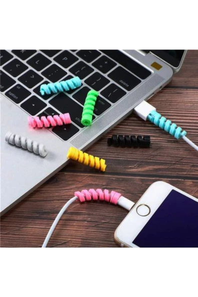 OMAC Micro Usb - Type C - Iphone Lightning Kablo Spiral Kablo Koruyucu Pembe 2 Adet - Resim 2