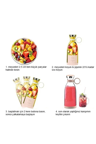 Enfa Taşınabilir Blender Şişe Smoothie, Shake Yapıcı, Mini Blender Usb Şarj Edilebilir, 350 ml