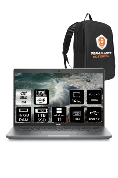Dell  Latitude 5450 Ultra 7 155u 16gb 1tb Ssd 14'' Fhd W11P Taşınabilir Bilgisayar & PER4 Çanta
