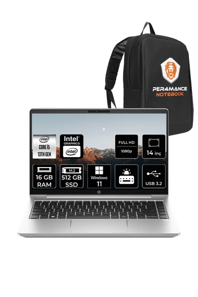 HP  ProBook 440 G10 Intel Core i5 1335U 16GB 512GB SSD 14" FHD W11P & PER4 Çanta ürün görseli 1