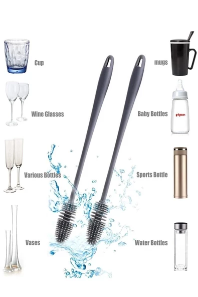 THREESTEP Silikon Uzun Saplı Cam Şişe Bardak Kavanoz Biberon Yıkama Fırçası Temizleme Fırçası - 4