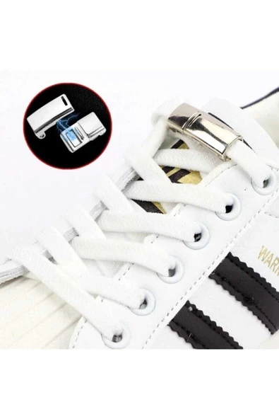 bağcık ayakkabı Mıknatıslı Manyetik Lastikli Ayakkabı Bağcık Yeni Model Klipsli Siyah - 2