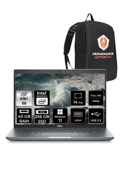 Dell  Latitude 5450 Ultra 7 155u 40gb 256gb Ssd 14'' Fhd W11P Taşınabilir Bilgisayar & PER4 Çanta