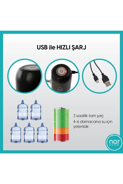 OMAC Kopya - Hızlı Ve Sessiz Damacana Pompası, Usb Şarjlı Ve Otomatik, Dakikada 1.7 Litre Su Çıkışı - 6