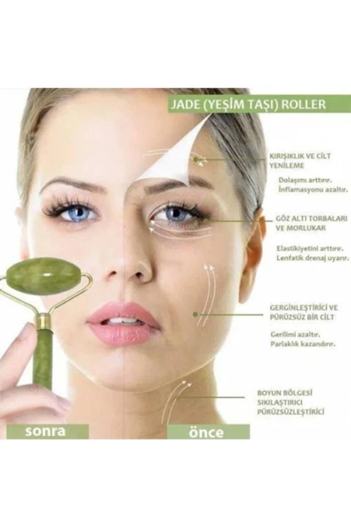 CMT Yeşim Taşı Yüz Masaj Aleti Cilt Anti Aging Skin Jade Roller - 2