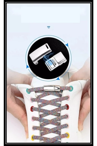 bağcık ayakkabı Mıknatıslı Manyetik Lastikli Ayakkabı Bağcık Yeni Model Klipsli Siyah - 4