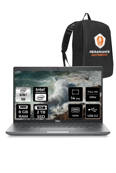 Dell  Latitude 5450 Ultra 7 155U 8GB 2TB SSD 14'' FHD FDOS Taşınabilir Bilgisayar & PER4 Çanta