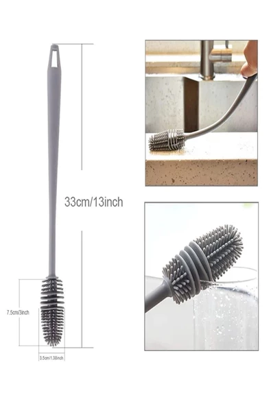 THREESTEP Silikon Uzun Saplı Cam Şişe Bardak Kavanoz Biberon Yıkama Fırçası Temizleme Fırçası - 5