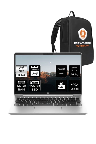 HP  ProBook 440 G10 Intel Core i5 1335U 64GB 256GB SSD 14" FHD FDOS & PER4 Çanta ürün görseli