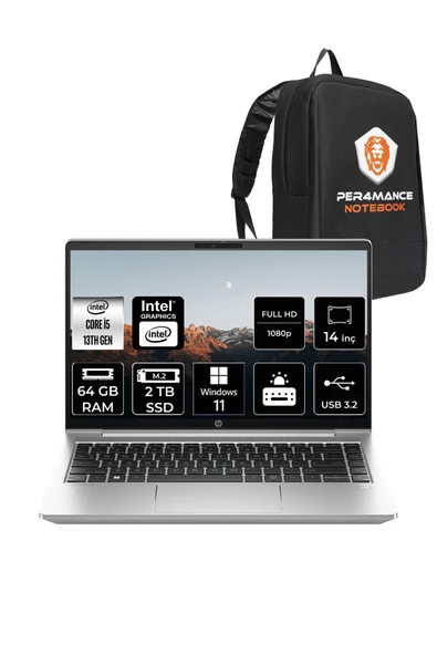 HP  ProBook 440 G10 Intel Core i5 1335U 64GB 2TB SSD 14" FHD W11H & PER4 Çanta ürün görseli