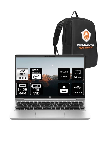 HP  ProBook 440 G10 Intel Core i5 1335U 64GB 1TB SSD 14" FHD FDOS & PER4 Çanta