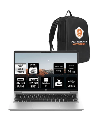 HP  ProBook 440 G10 Intel Core i5 1335U 36GB 512GB SSD 14" FHD W11P & PER4 Çanta ürün görseli