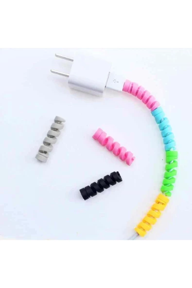 OMAC Micro Usb - Type C - Iphone Lightning Kablo Spiral Kablo Koruyucu Siyah 2 Adet - 3