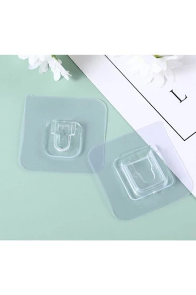 SRY Shopping Çift Taraflı Yapışkanlı Geçmeli Klips Eşya Sabitleme Askısı Şeffaf Duvar Kancası 2'li Set - 4