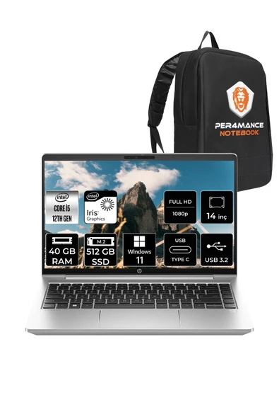 HP  ProBook 440 G9 i5 1235U 40GB 512GB SSD 14" FHD W11P A9M3M4ATX Taşınabilir Bilgisayar & PER4 Çanta ürün görseli