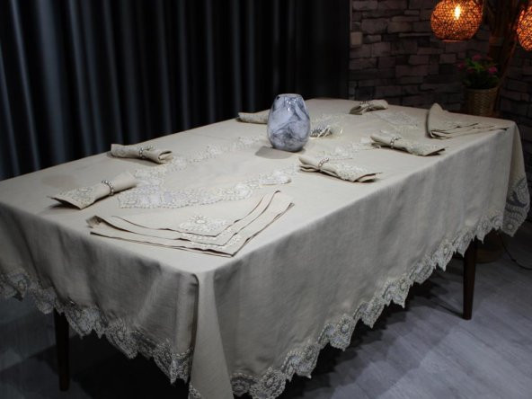 Çeyiz Diyarı Kar Tanesi 26 Parça Masa Örtüsü Takımı Cappucino
