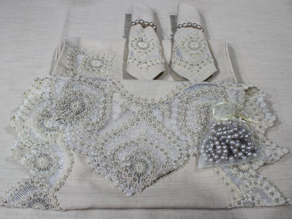 Çeyiz Diyarı Kar Tanesi 26 Parça Masa Örtüsü Takımı Cappucino - 2