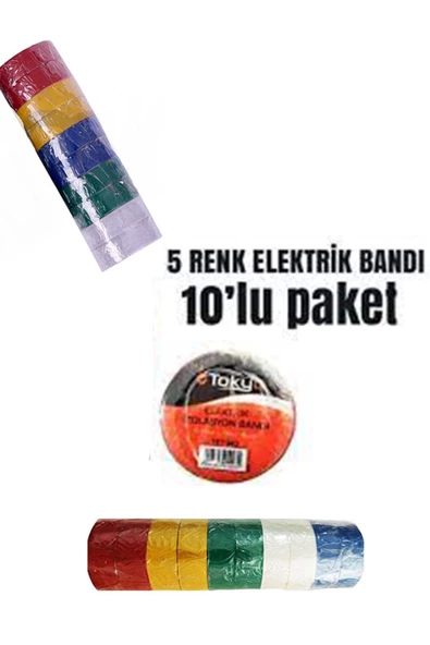 Tokyo Renkli Elektrik Bandı Izole Bant Izolasyon Bandı 10 Adet 5 Renk