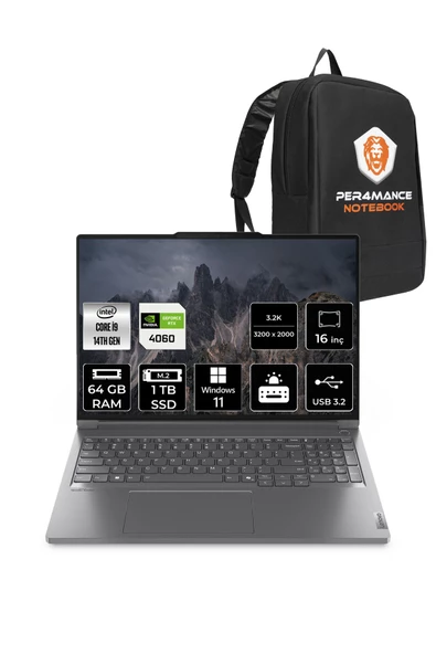 LENOVO  ThinkBook 16P G5 i9-14900HX 64GB 1TB SSD RTX4060/8GB 16" 3.2K 165Hz W11P & PER4 Çanta