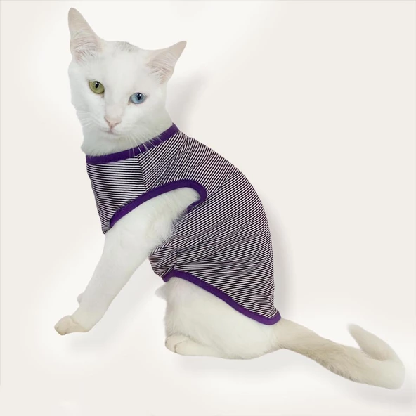 Purple Stripe Atlet By Kemique Kedi Kıyafeti Kedi Elbise - 2
