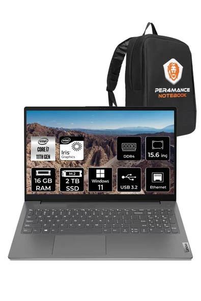 LENOVO  V15 i7-1165G7 16GB 2TB SSD 15.6" FHD W11H Taşınabilir Bilgisayar 82KB00CDTX & PER4 Çanta
