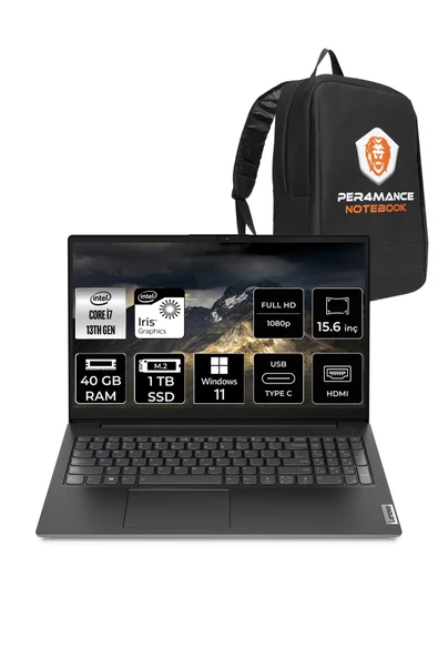 LENOVO  V15 G4 i7 1355U 40GB 1TB SSD 15.6 FHD W11P Taşınabilir Bilgisayar & PER4 Çanta