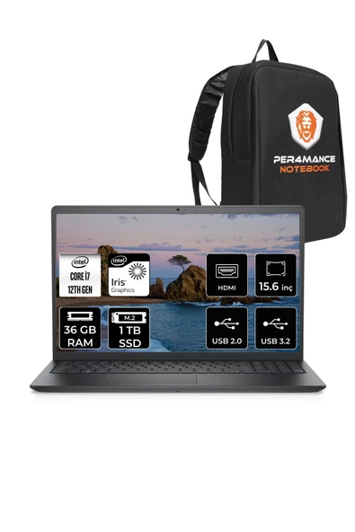 Dell  Vostro 3520 Intel Core i7 1255U 36GB 1TB SSD 15.6" FHD FDOS & PER4 Çanta