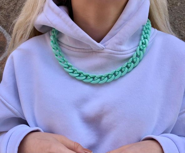 Mint Yeşil 50 Cm Pantolon Zinciri Kolye Hediyelik Moda Aksesuar - 2