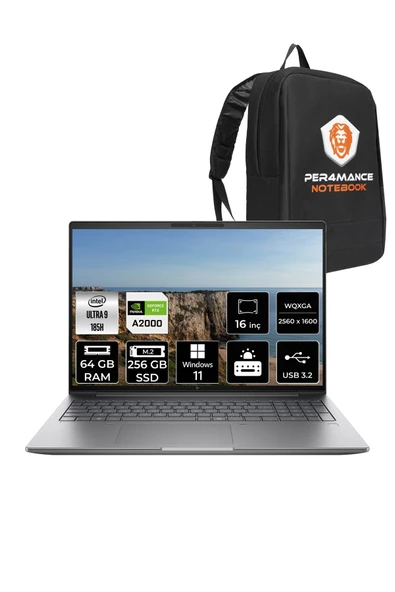 HP  ZBook Power G11 U9 185H 64GB 256GB SSD RTX A2000 16'' WQXGA W11H Mobil İş İstasyonu & PER4 Çanta
