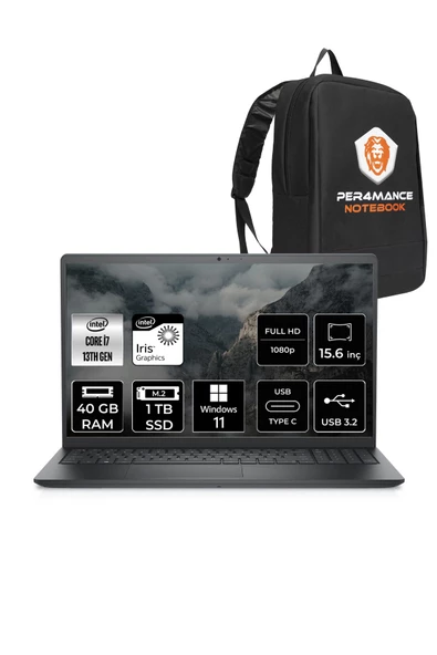 Dell  Vostro 3530 i7 1355U 40GB RAM 1TB SSD 15.6'' FHD W11H Taşınabilir Bilgisayar & PER4 Çanta