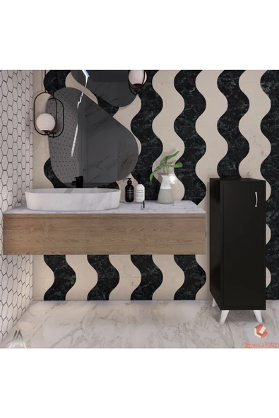 Egecan Mobilya Siyah Tek Kapaklı 3 Raflı Banyo Dolabı Havlu Dolabı Sabunluk Kiler Dolabı Erzak Dolabı Ekmek Dolabı - 2