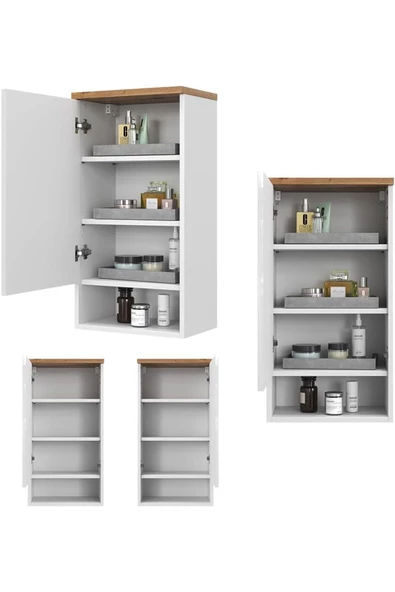 Egecan Mobilya Tek Kapaklı Askıda 4 Raflı Banyo Dolabı Havlu Dolabı Sabunluk Kiler Dolabı Erzak Dolabı Ekmek Dolabı - 2