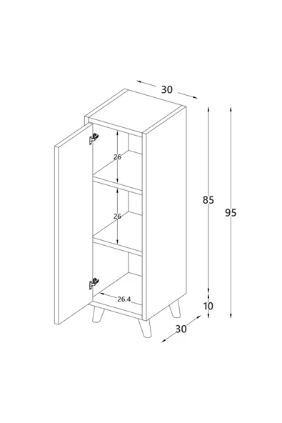 Egecan Mobilya Siyah Tek Kapaklı 3 Raflı Banyo Dolabı Havlu Dolabı Sabunluk Kiler Dolabı Erzak Dolabı Ekmek Dolabı - 3