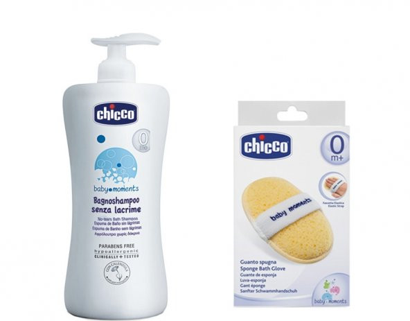 Chicco Göz Yakmayan Saç ve Vücut Şampuanı 750ml + Chicco Sünger Banyo Eldiveni