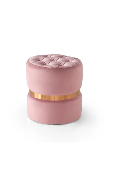 Modern Dekoratif Yuvarlak Puf Kapitone Kumaş 40x42cm - 4