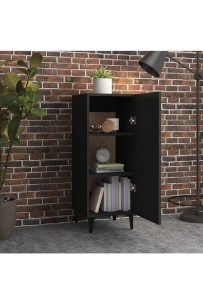 Egecan Mobilya Tek Kapaklı Siyah 3 Raflı Banyo Dolabı Havlu Dolabı Sabunluk Kiler Dolabı Erzak Dolabı Ekmek Dolabı - 2